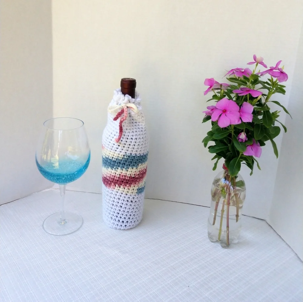 Bottle Vase Cover Hand Crafted Botanical Cotton Knit Gift Bar Cart Essential